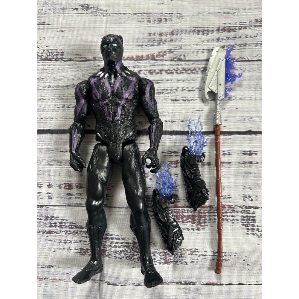 Marvel Black Panther Action Figure Kids Black Purple Spear Gauntlets 6 Inch
